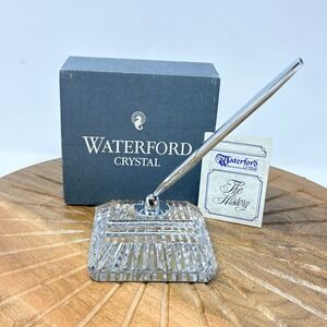 Waterford Crystal 4" Square Pen Holder Pen Box History Pamphlet Needs Refill
